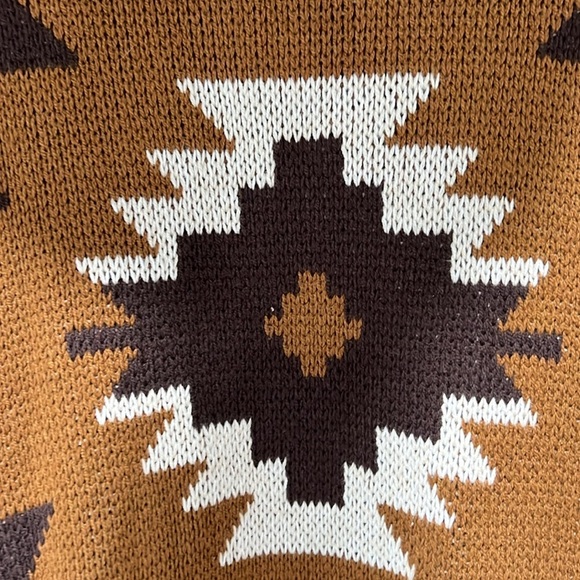 Lucky Brand Southwestern Aztec Cardigan S Open Brown Duster Cozy Hooded Casual - Picture 9 of 13